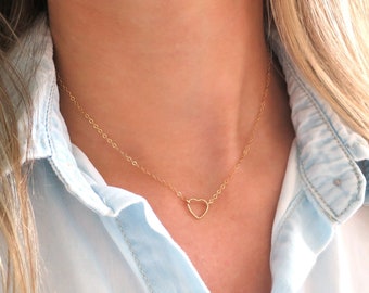 Heart Choker Necklace, Dainty Gold Heart Necklace Gold, Open Heart Pendant, Necklace Gold Heart, Gold Filled Heart Jewelry, Heart Gift