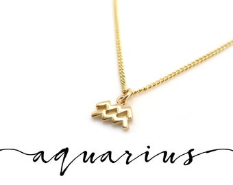 Small Aquarius Necklace, Dainty Aquarius Zodiac Jewelry, Gold Aquarius Pendant, Aquarius Zodiac Necklace, Aquarius Gift for Her,