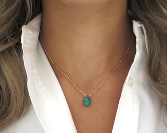 Raw Emerald Necklace Gold, Emerald Teardrop Necklace, Floating Emerald, Dainty Emerald Jewelry, Real Emerald, Genuine Emerald Simple