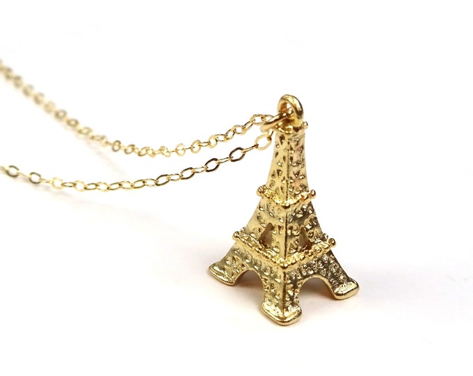 Collar de la Torre Eiffel de oro, encanto de la torre Eiffel, collar de París, colgante de la torre Eiffel, collar francés, joyería francesa, joyería de París