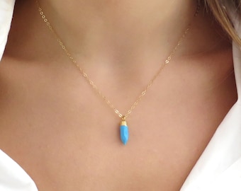 Small Turquoise Necklace, Dainty Turquoise Pendant, Tiny Turquoise Point Necklace, Blue Turquoise, Gold Turquoise, Gold Necklace, Gold Fill