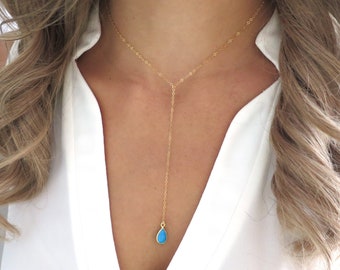 Dainty Turquoise Necklace, Dainty Y Necklace, Gold Y Necklace, Thin Y Necklace, Bikini Necklace, Turquoise Y Necklace Gold