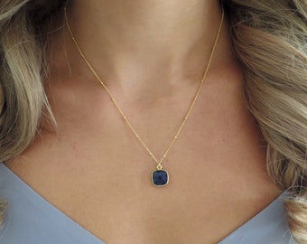 Small Sapphire Necklace, Tiny Sapphire Pendant, Gold Sapphire Jewelry, Sapphire Gift for Her, September Jewelry Birthstone, Dainty Sapphire