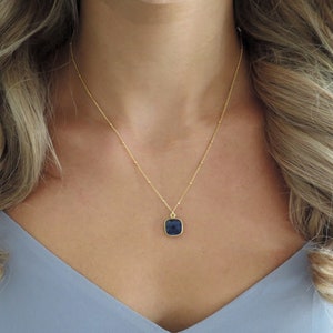 Small Sapphire Necklace, Tiny Sapphire Pendant, Gold Sapphire Jewelry, Sapphire Gift for Her, September Jewelry Birthstone, Dainty Sapphire