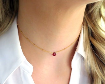 Small Garnet Necklace Gold, Gold Garnet Pendant Gold, Teardrop Garnet Jewelry, Garnet Necklace for Women, Garnet, January Birthstone Gift