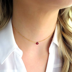 Small Garnet Necklace Gold, Gold Garnet Pendant Gold, Teardrop Garnet Jewelry, Garnet Necklace for Women, Garnet, January Birthstone Gift