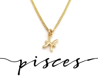 Delicado collar de Piscis, joyas de oro de Piscis, colgante pequeño de Piscis, collar del zodiaco de Piscis, regalo de Piscis para ella, Piscis astrológico