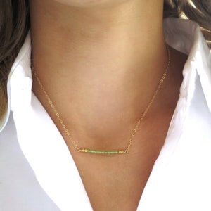 Peridot Bar Necklace, Peridot Birthstone Necklace, Gold Peridot Necklace, Green Gemstone Necklace, August Birthday, Peridot Bead Necklace No