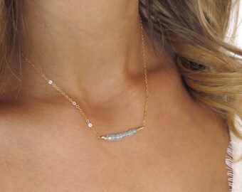 Aquamarine Bar Necklace, March Birthstone Necklace, Aquamarine Necklace, Aquamarine Gold Necklace, March Birthday, Gold Aquamarine Necklace