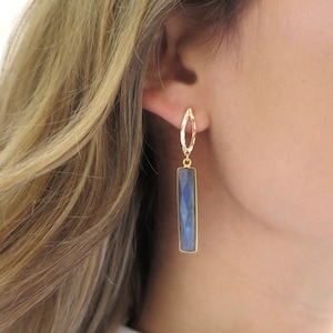 Long Labradorite Earrings, Blue Labradorite Jewelry, Gold Labradorite Dangle Earrings, Long Gold Earrings, Gift for Her, Blue Flash