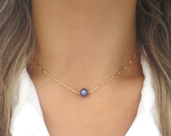 Black Pearl Necklace for Women, Floating Pearl Choker Necklace, Black Pearl  Jewelry, Solitaire Pearl Pendant, Dainty Pearl Necklace