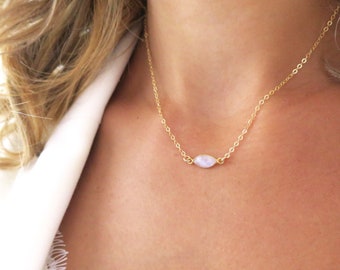 Small Moonstone Necklace, Gold Moonstone Choker Necklace, June Birthstone Necklace, Moonstone Jewelry, Dainty Moonstone, Simple Moonstone