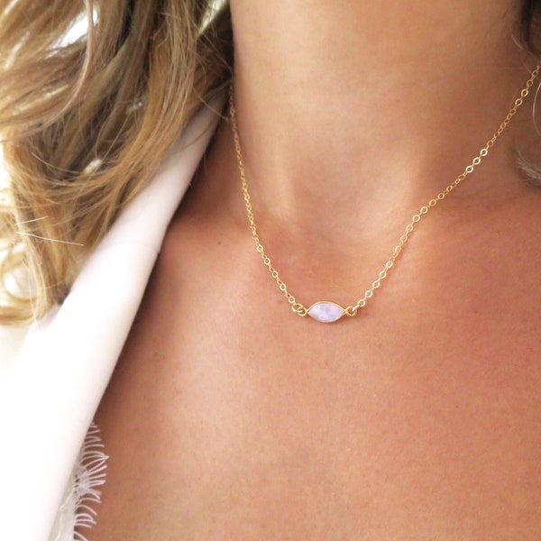 Small Moonstone Necklace, Gold Moonstone Choker Necklace, June Birthstone Necklace, Moonstone Jewelry, Dainty Moonstone, Simple Moonstone