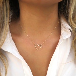 Dainty Gold Heart Necklace Gold, Open Heart Pendant, Necklace Gold Heart, Hammered Gold Heart, Gold Filled Heart Jewelry, Heart Gift