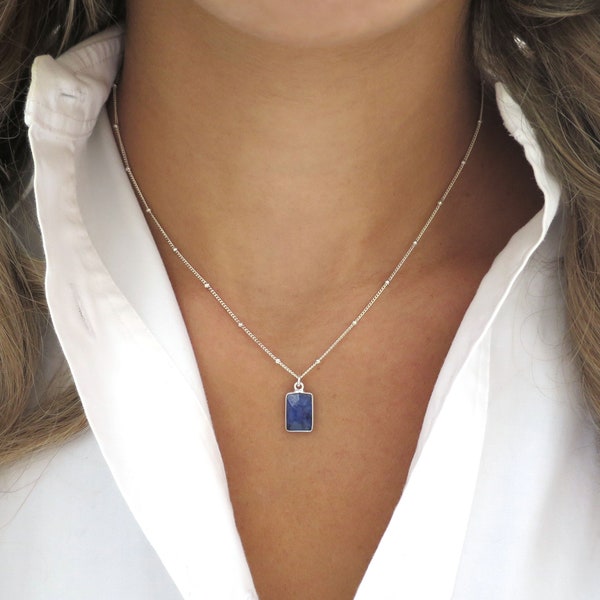 Small Sapphire Necklace, Tiny Sapphire Pendant, Silver Sapphire Jewelry Sapphire Gift for Her, September Jewelry Birthstone, Dainty Sapphire
