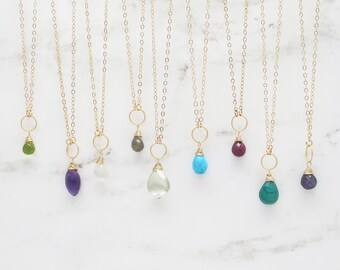 Tiny Gemstone Necklace, Dainty Gemstone Pendant, Tiny Turquoise Necklace, Tiny Ruby Necklace, Tiny Sapphire Necklace, Tiny Amethyst Necklace