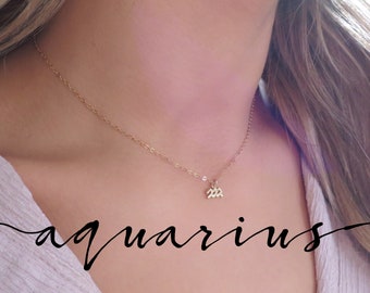 Gold Aquarius Necklace Gold, Dainty Aquarius Sign Necklace, Aquarius Jewelry for Women, Small Aquarius Pendant, Aquarius Gift for Women