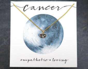 Gold Cancer Necklace, Dainty Cancer Zodiac Jewelry, Gold Cancer Pendant, Cancer Zodiac Necklace, Cancer Gift for Her, Gold Cancer Pendant