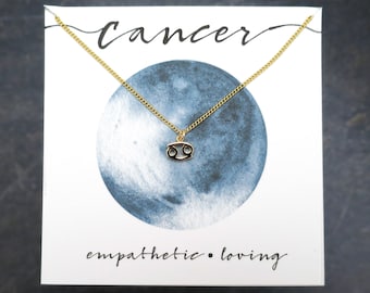 Gold Cancer Necklace, Dainty Cancer Zodiac Jewelry, Gold Cancer Pendant, Cancer Zodiac Necklace, Cancer Gift for Her, Gold Cancer Pendant
