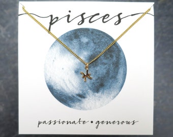 Joyería de piscis de oro, collar delicado de Piscis, colgante pequeño de Piscis, collar zodiacal de Piscis, regalo de Piscis para ella, Piscis astrológico