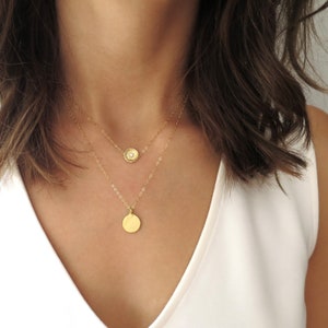 Dainty Layered Necklace, Multi Strand Necklace, Dainty Coin Necklace, Gold Coin Pendant, Simple Gold Necklace, Simple Coin, Small Coin
