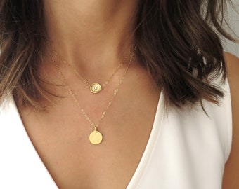 Dainty Layered Necklace, Multi Strand Necklace, Dainty Coin Necklace, Gold Coin Pendant, Simple Gold Necklace, Simple Coin, Small Coin