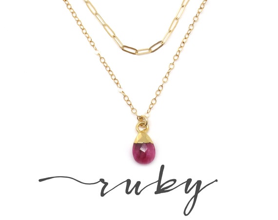 Dainty Ruby Necklace Gold