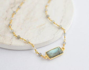 Gold Labradorite Necklace Gold, Dainty Labradorite Pendant, Labradorite Jewelry, Blue Flash Labradorite Small Labradorite Necklace for Women