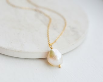 Large Baroque Pearl Necklace Gold, Gold Baroque Pearl Gold, Fireball Pearl Pendant, Baroque Pendant, Pearl Baroque Necklace for Women