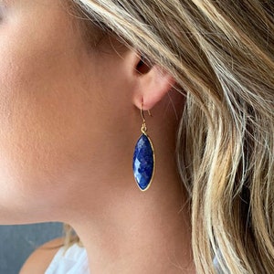 Lapis Lazuli Earrings, Gold Lapis Earrings, Lapis Gold Earrings, Gold Framed Lapis Earrings, Lapis Jewelry, Lapis Lazuli Jewelry