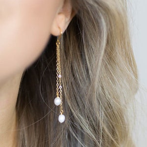 Pearl Dangle Earrings, Long Pearl Earrings, Pearl Drop Earrings, Gold Pearl, Wedding Earrings, Bridesmaid Earrings, Dainty Earrings