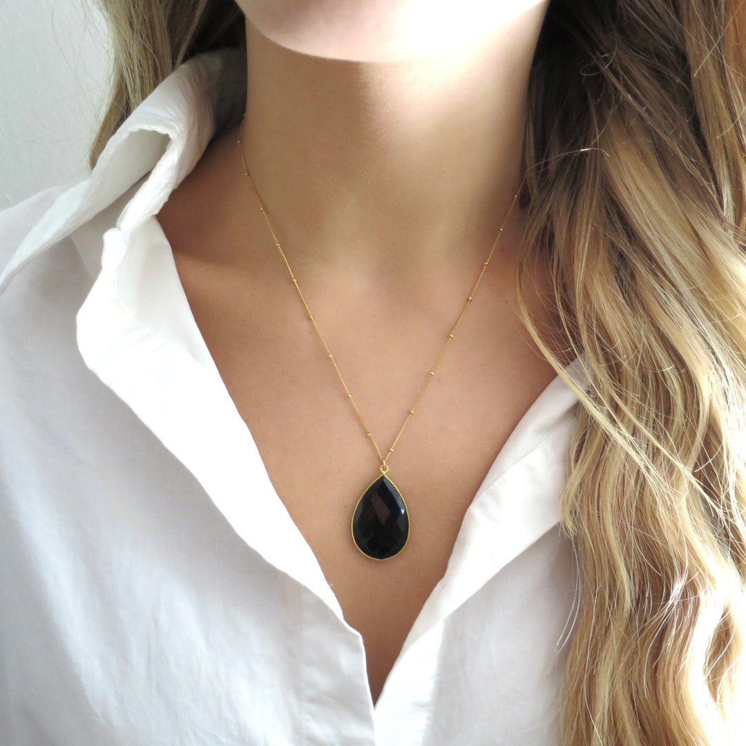 Buy Accessorize London Real Gold Plated Z Black Onyx Pendant Necklace Online