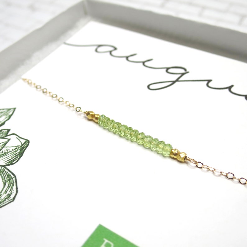 Peridot Bar Necklace, Peridot Birthstone Necklace, Gold Peridot Necklace, Green Gemstone Necklace, August Birthday, Peridot Bead Necklace image 2