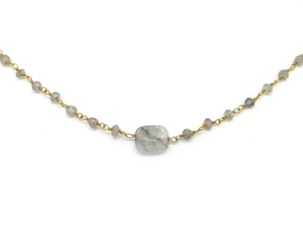 Collar de cuentas de labradorita, collar de gargantilla de piedras preciosas, collar de labradorita de oro, collar de oro de labradorita, cadena de rosario de labradorita