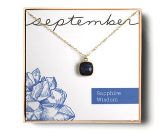 September Gift for Women, Small Sapphire Necklace, Tiny Sapphire Pendant, Gold Sapphire Jewelry, Sapphire Gift for Her, September Birthstone