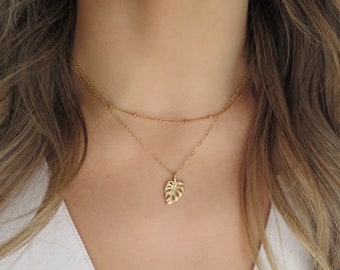 Gold Monstera Leaf Necklace, Palm Leaf Necklace, Foliage Necklace, Palm Necklace, Tropical Leaf Necklace, Vacation Necklace, Beach Necklace