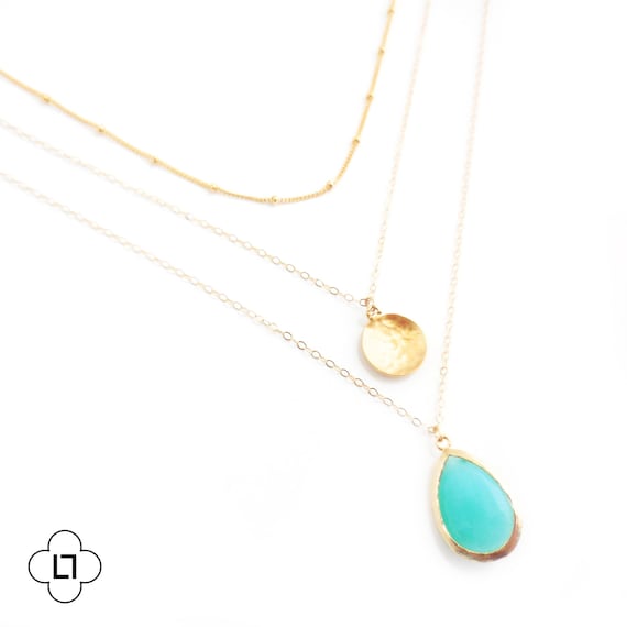 Gold Coin and Turquoise Layer Necklace