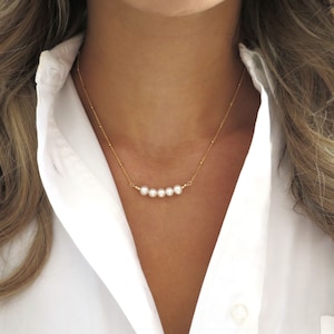 Gold Filled Pearl Bar Necklace, Dainty Satellite Chain