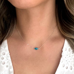 Silver Turquoise Necklace Silver, Dainty Turquoise Pendant, Small Turquoise Jewelry for Her, Gift for Her, Satellite Chain, Turquoise Choker