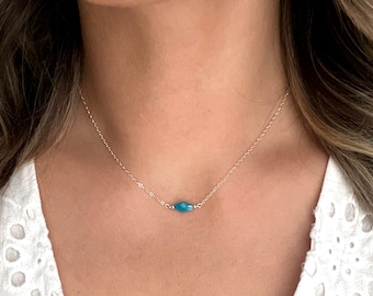 Zilveren turquoise ketting zilver, sierlijke turquoise hanger, kleine turquoise sieraden voor haar, cadeau voor haar, satelliet ketting, turquoise choker