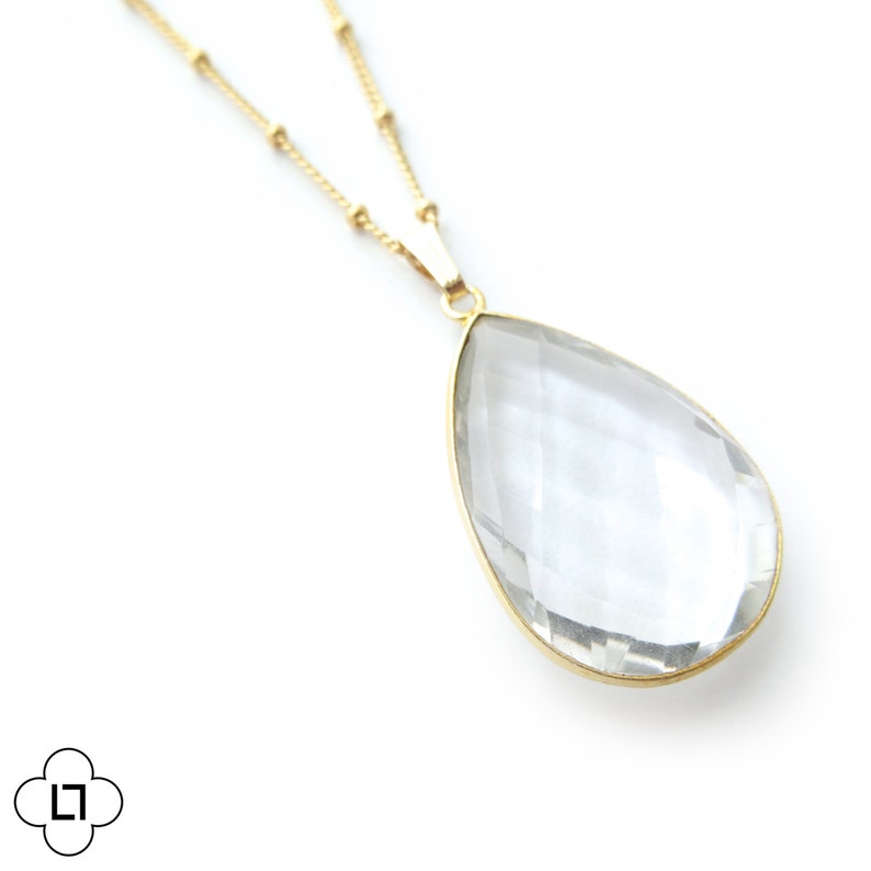 Clear Quartz Teardrop Long Gold Necklace Pendant Necklace Etsy