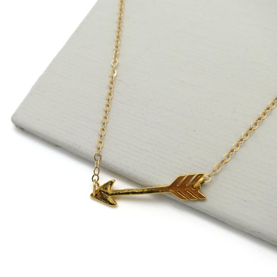 Gold Arrow Necklace, Cupid Necklace, Valentines Day Necklace, Suspended Arrow, Arrow Pendant, Bow and Arrow, Dainty Gold Necklace