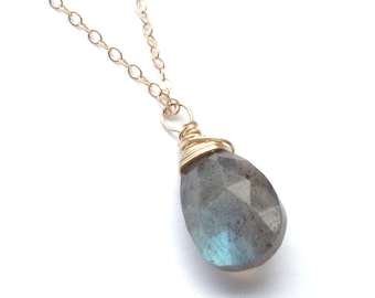 Gold Labradorite Necklace, Dainty Gold Necklace, 14k Gold Chain, Gold Filled Chain, Thin Gold Necklace, Labradorite Pendant Necklace