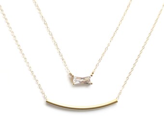 Gold Bar Necklace, Diamond Pendant Necklace, Gold Layer Necklace, Delicate Gold Necklace, Dainty Gold Necklace, Gold Filled Chain