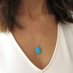 Gold Turquoise Necklace, Dainty Turquoise Pendant, Large Turquoise Necklace for Her, Gift for Her, December Birthstone, Simple Turquoise