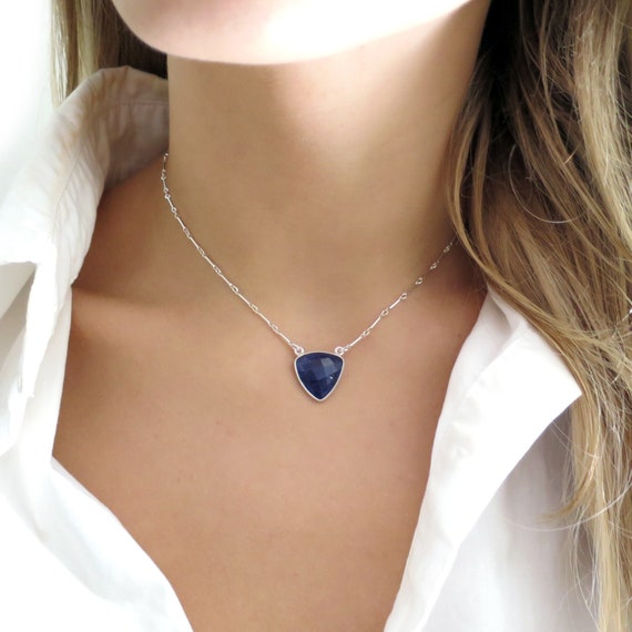 Silver Trilliant Sapphire Necklace