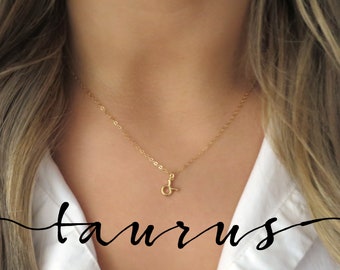 Dainty Taurus Sign Necklace, Gold Taurus Necklace, Small Taurus Pendant, Taurus Zodiac Jewelry, Taurus Gift for Her, Gold Zodiac Jewelry