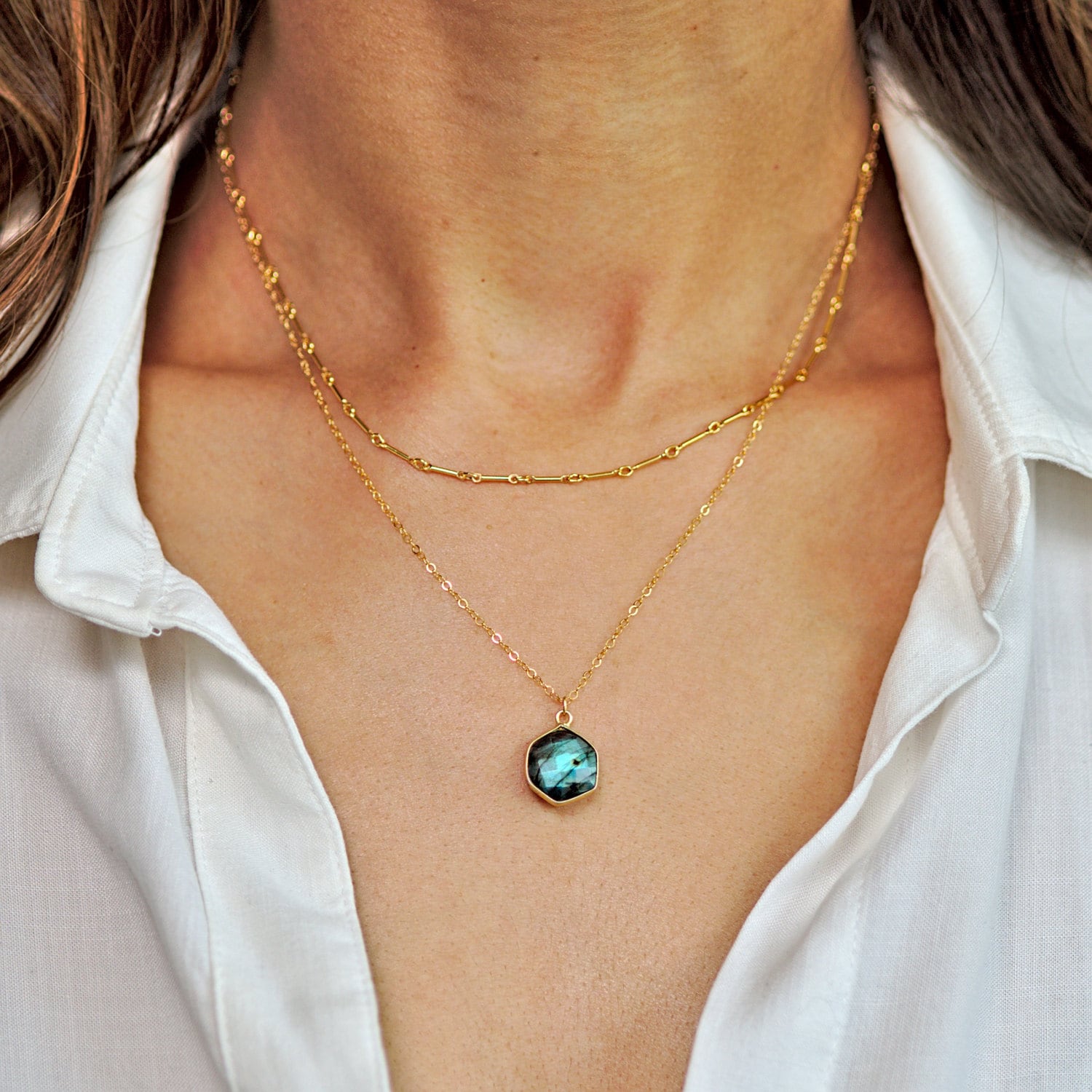 Delicate Everyday Necklace Minimalist Jewelry Gold Necklace Wedding Jewelry Gift For Wife Diamond Necklace Gold Labradorite Necklace