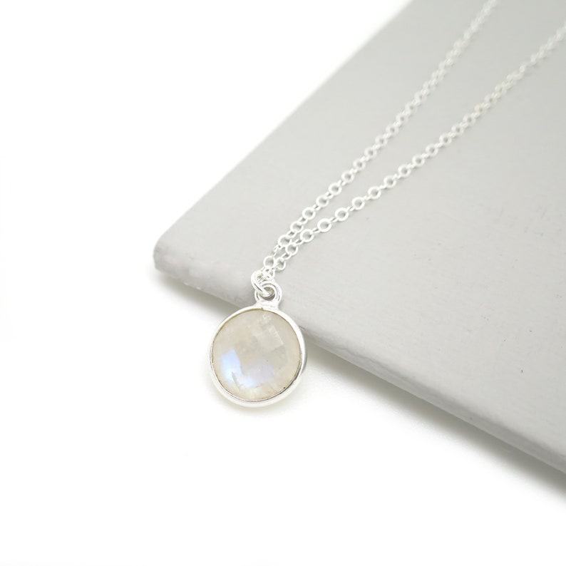 Silver Moonstone Necklace Rainbow Moonstone Pendant Sterling Etsy