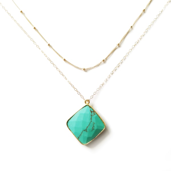 Turquoise Gold Layer Necklace, Satellite Gold Filled Chain, Delicate Necklace, Turquoise Necklace, Everyday Necklace, Dainty jewelry